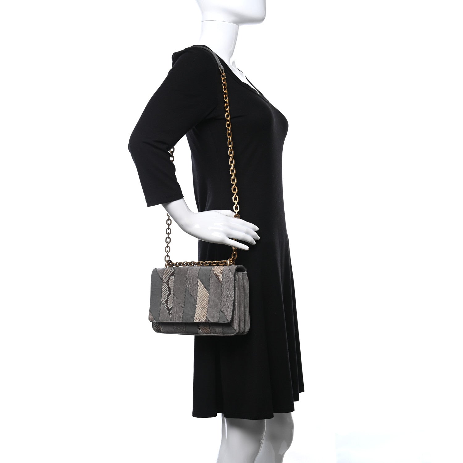 Prada Suede Snakeskin Patchwork Small Flap Bag Marmo 2 of 8
