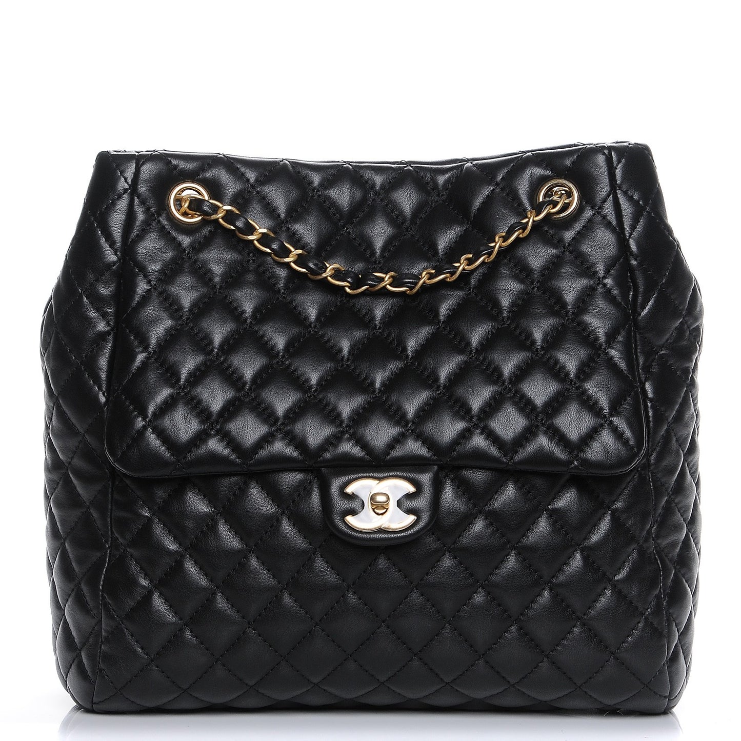 Lambskin Large Quilted Shopping Tote Black