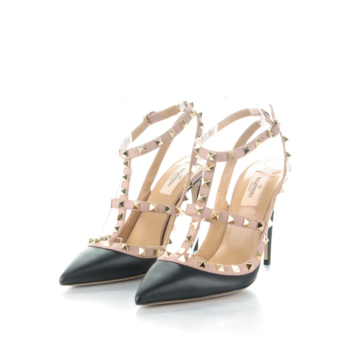 Nappa Rockstud Ankle Strap Pumps 39 Black Poudre
