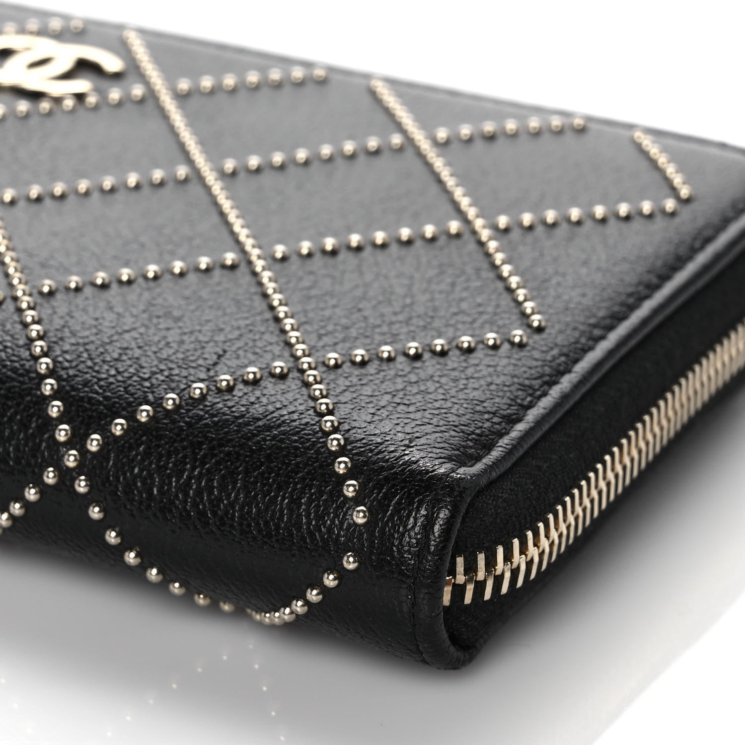 Chanel Shiny Lambskin Studded Rock The Diamond CC Zip Around Wallet Black 9 of 9