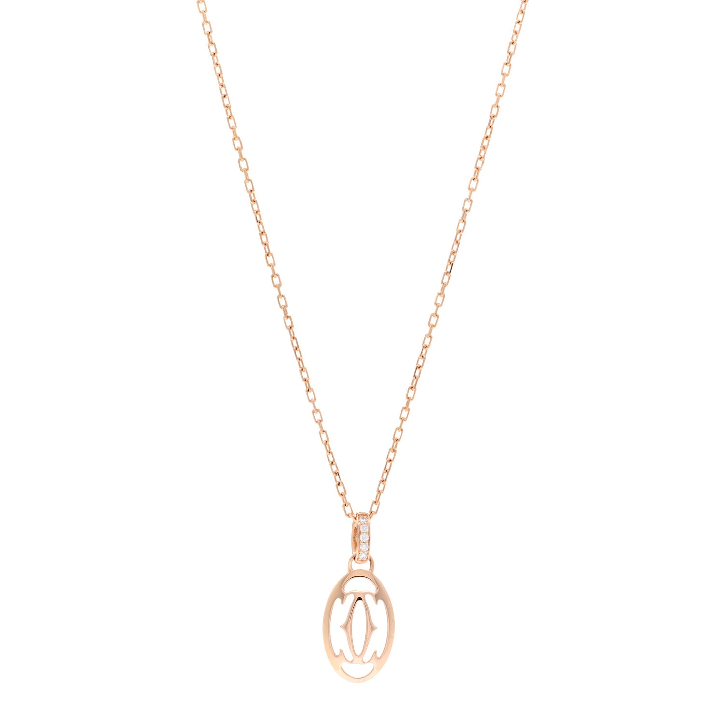 18K Pink Gold Diamond Logo Pendant Necklace