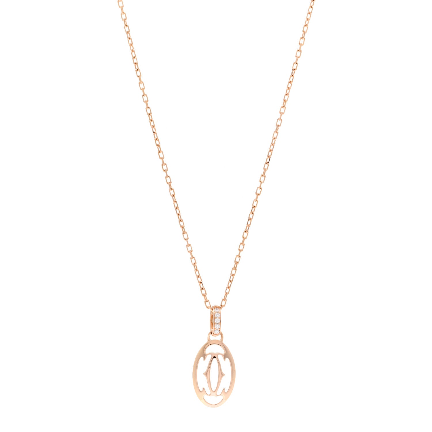 Cartier 18K Pink Gold Diamond Logo Pendant Necklace 1 of 5