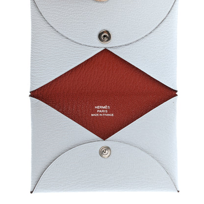 Hermes Chevre Mysore Verso Calvi Card Case Bleu Brume Brique 5 of 8