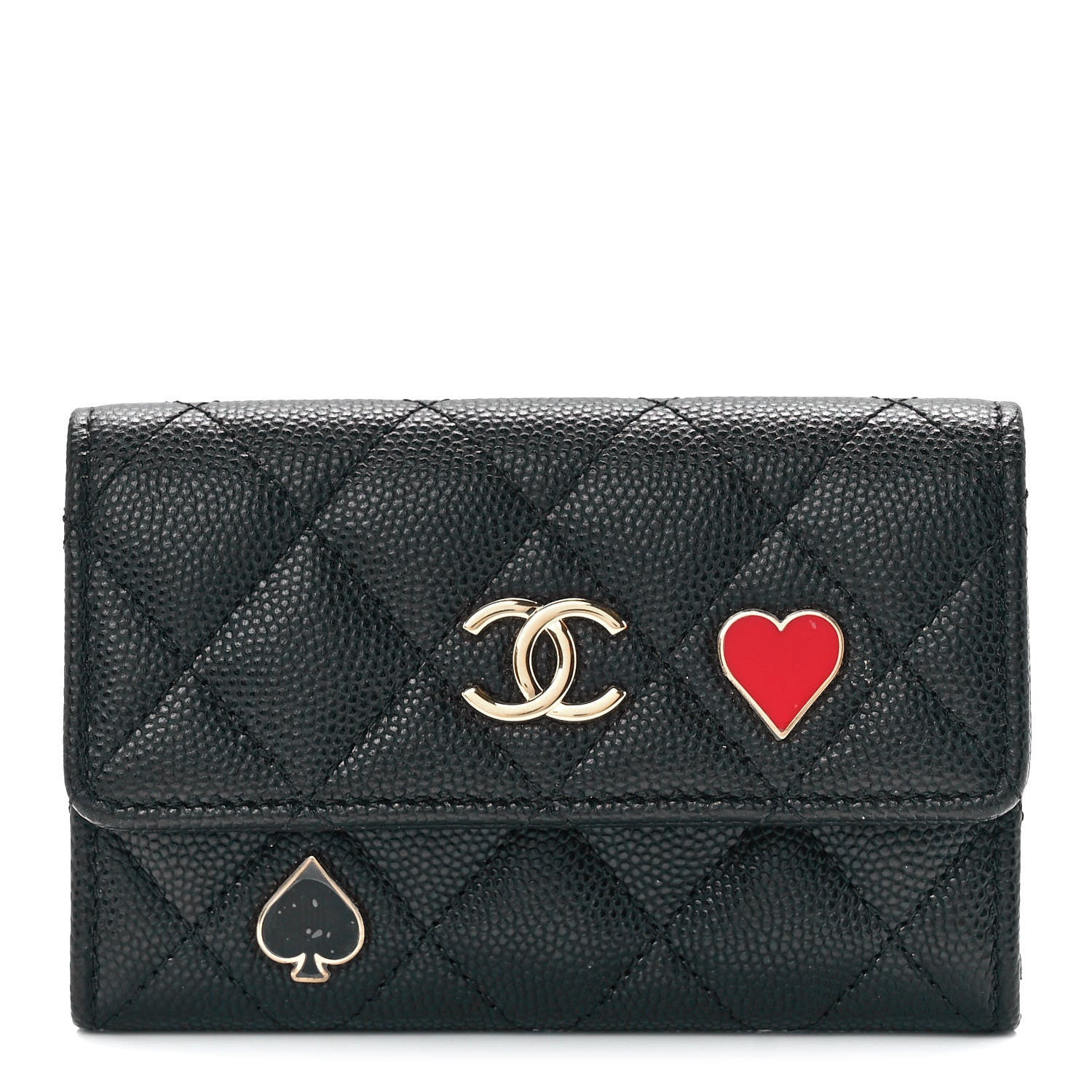 Chanel Caviar Quilted Enamel Coco Casino Flap Card Holder Wallet Black 1 of 12