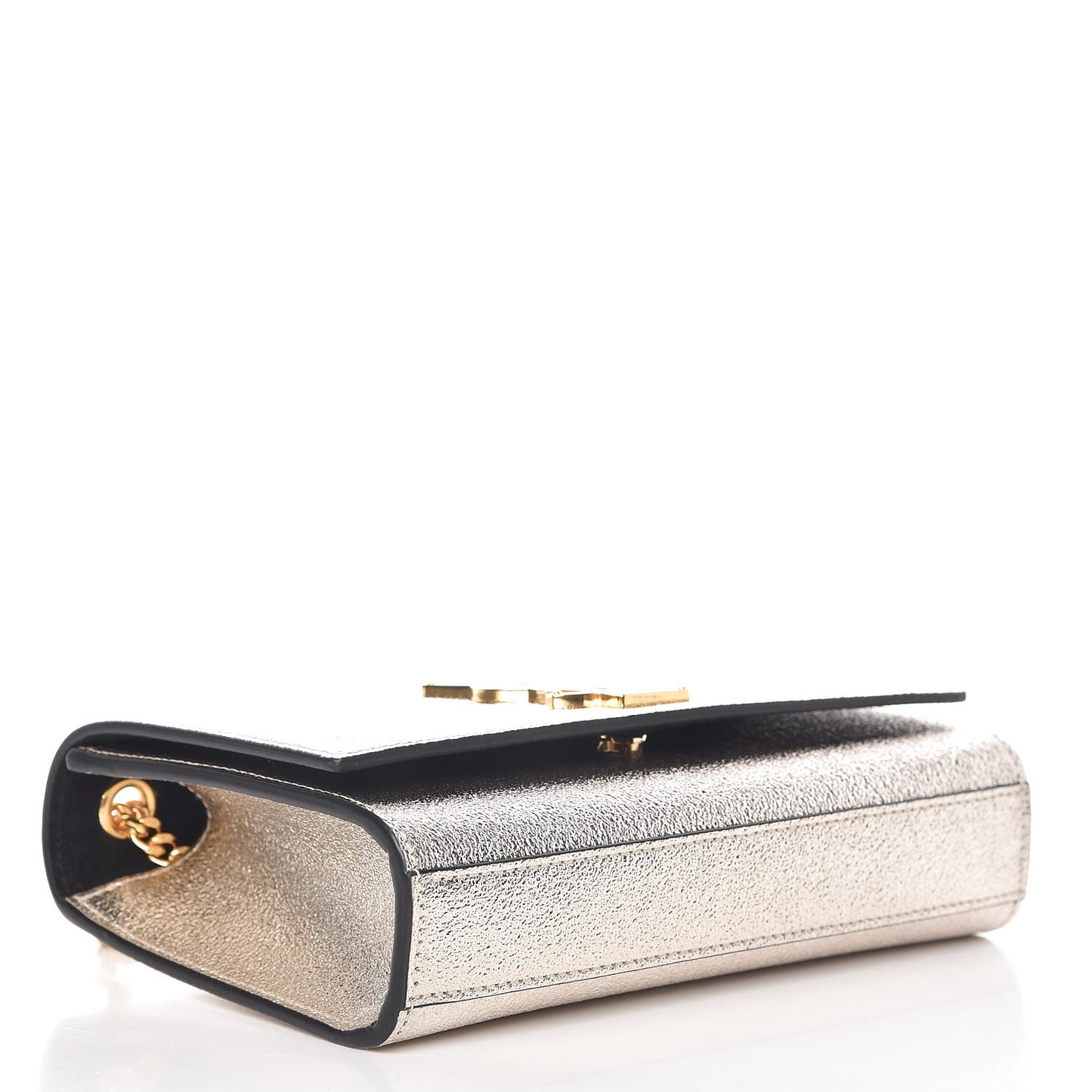 Textured Metallic Calfskin Small Monogram Kate Satchel Gold