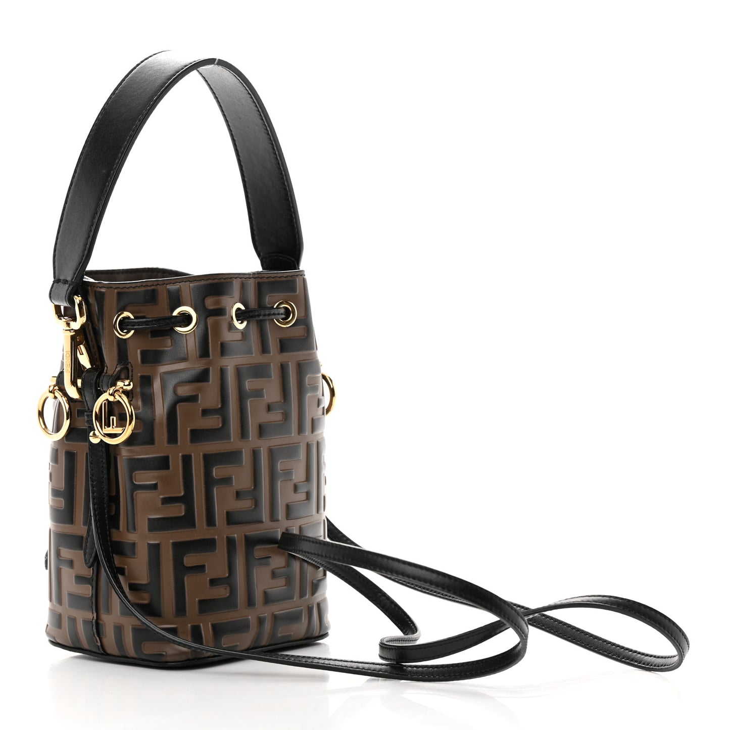 Vitello Liberty F is Fendi Bi-Color FF 1974 Embossed Mini Mon Tresor Bucket Bag Maya Black