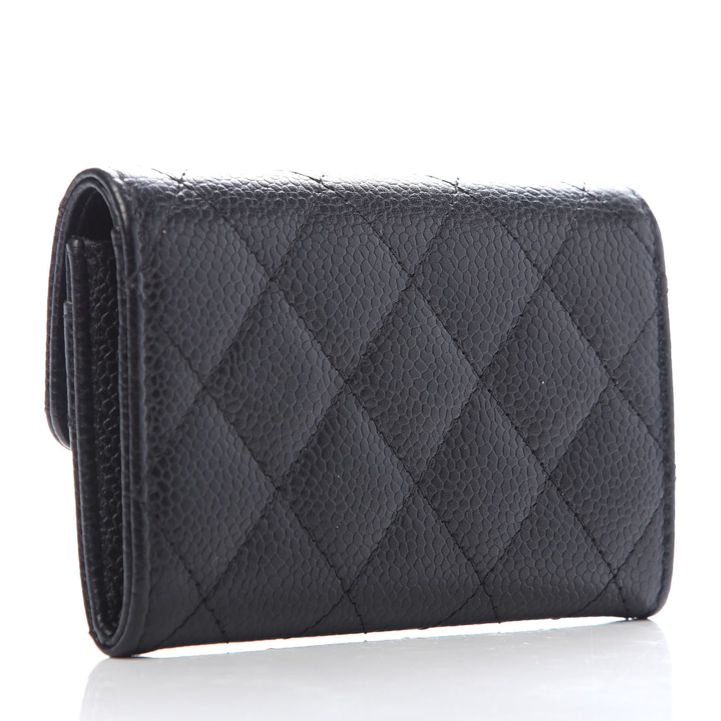 Caviar Quilted Flap Card Holder Black