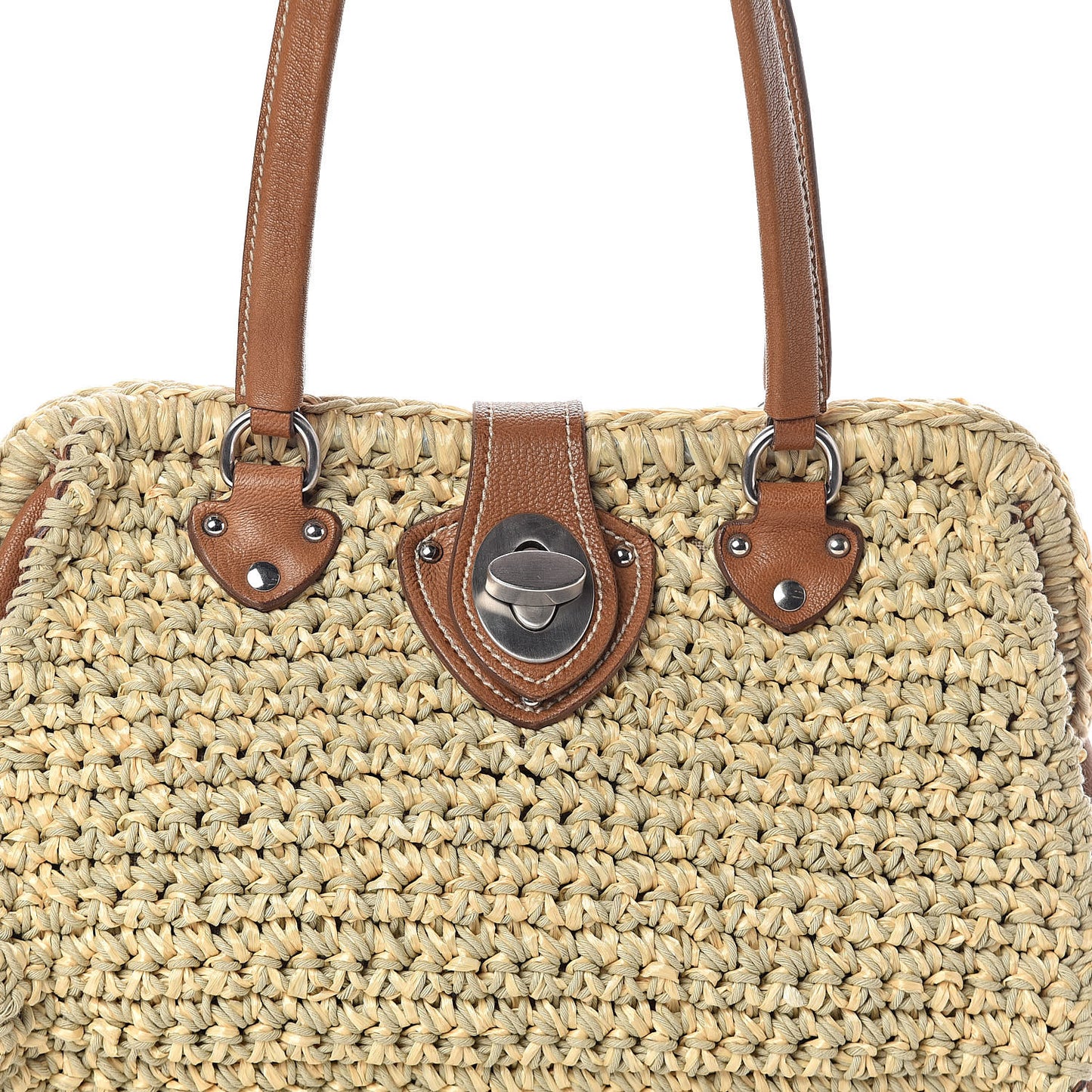 Raffia Calfskin Shoulder Bag Naturale