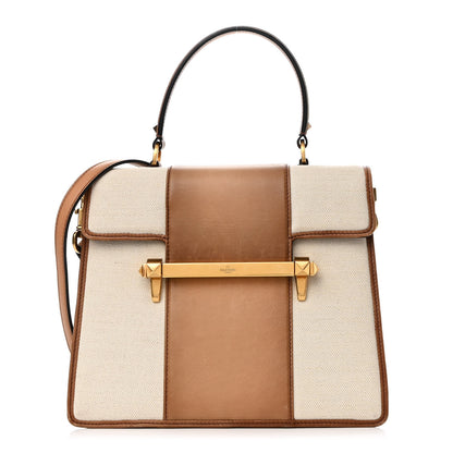 Valentino Garavani Calfskin Canvas Colorblock Crossbody Bag Natural 1 of 12