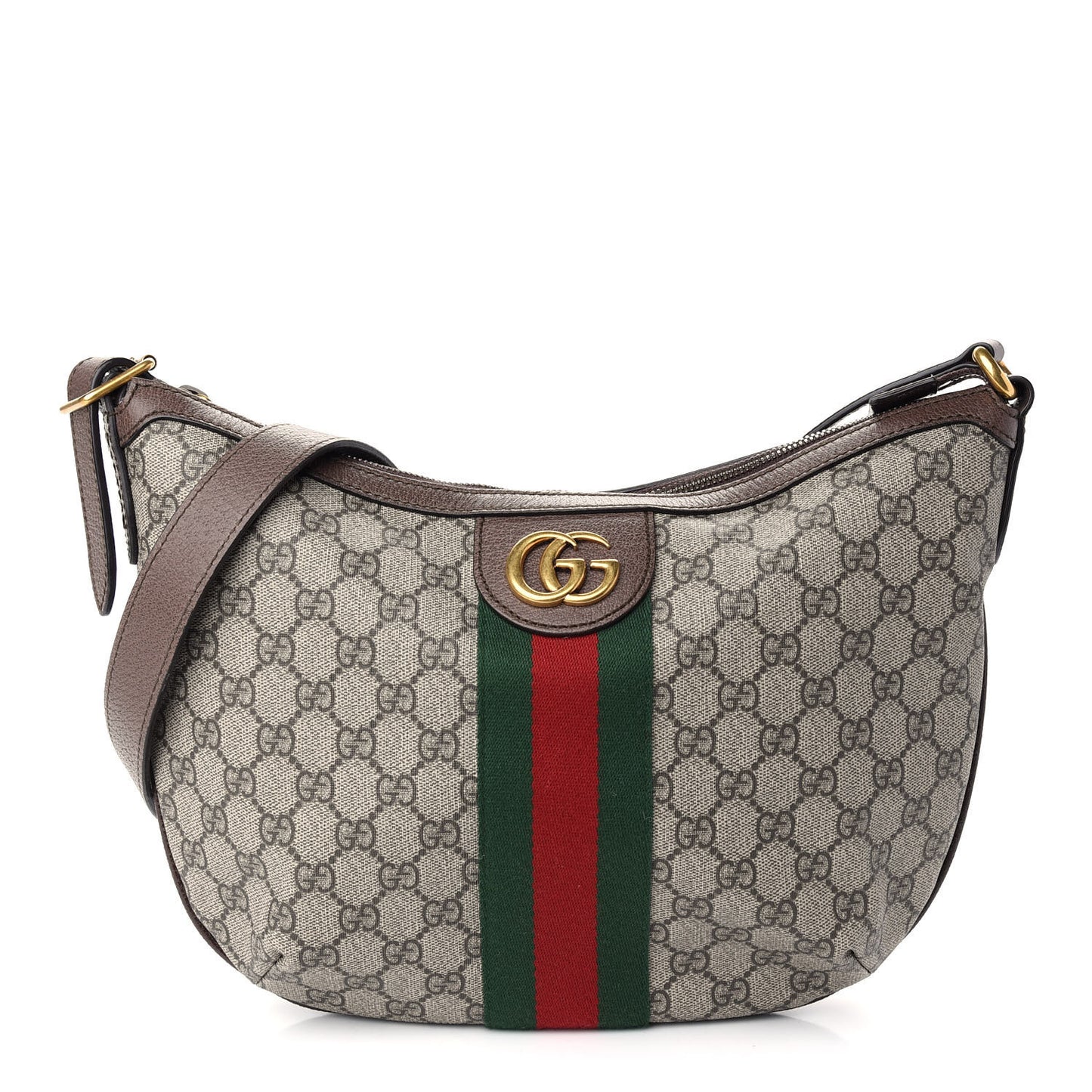 GG Supreme Monogram Web Small Ophidia Half Moon Hobo Brown