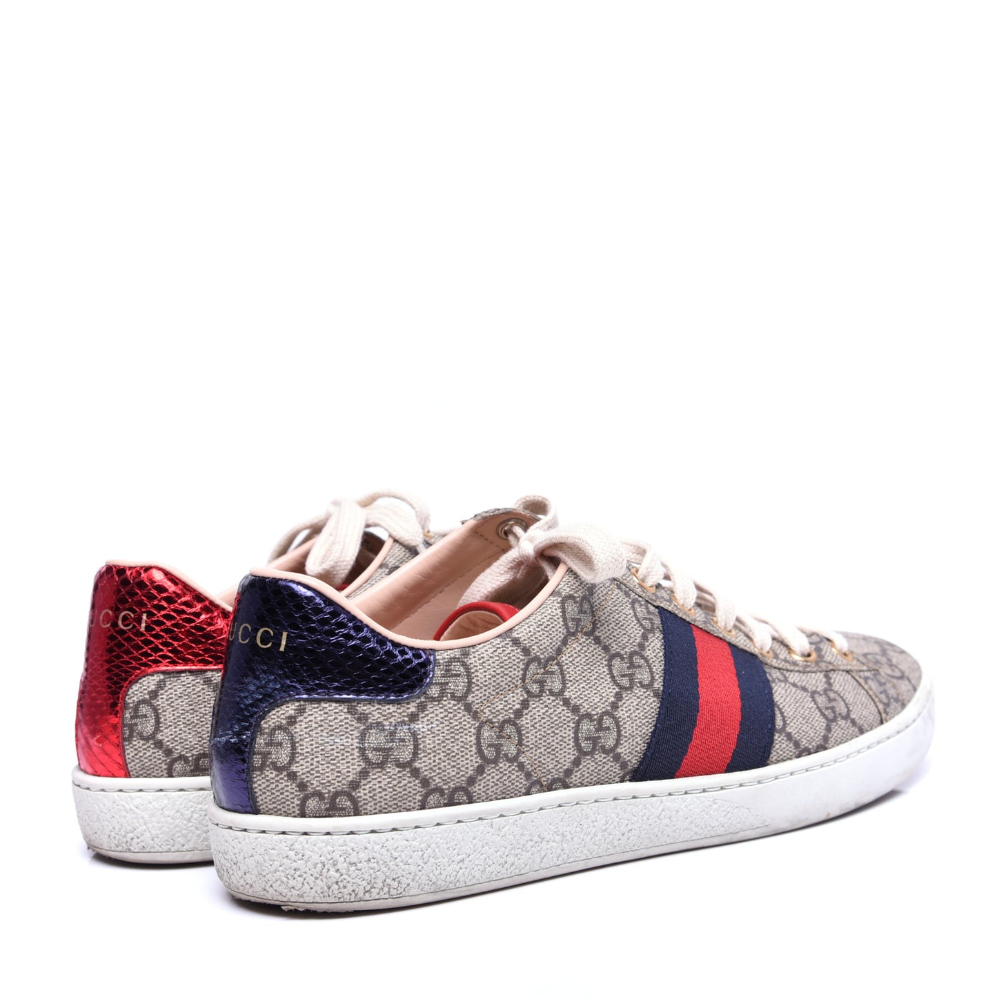 GG Supreme Monogram Ayers Web Womens Ace Sneakers 37 Beige