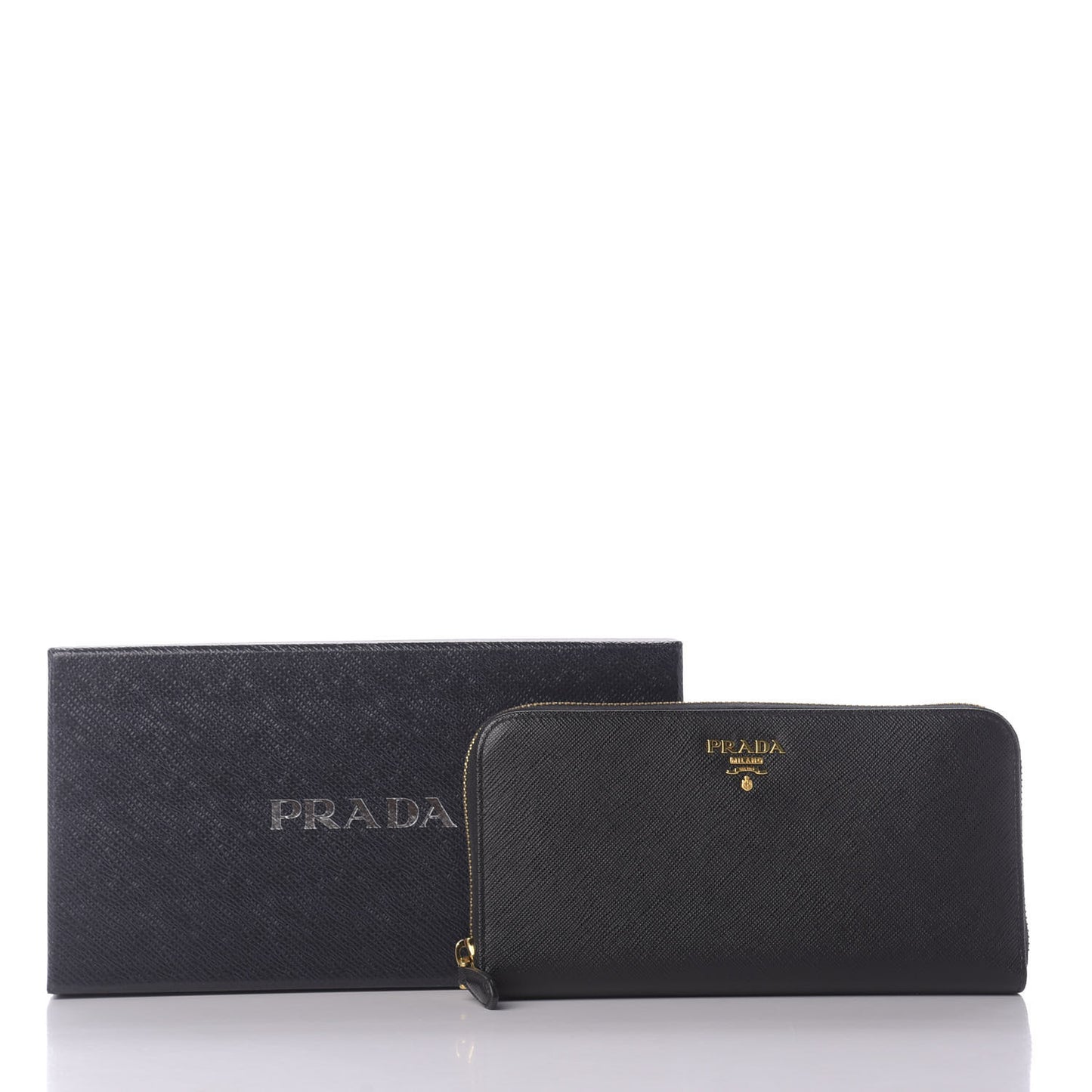 Saffiano Metal Zip Around Wallet Black