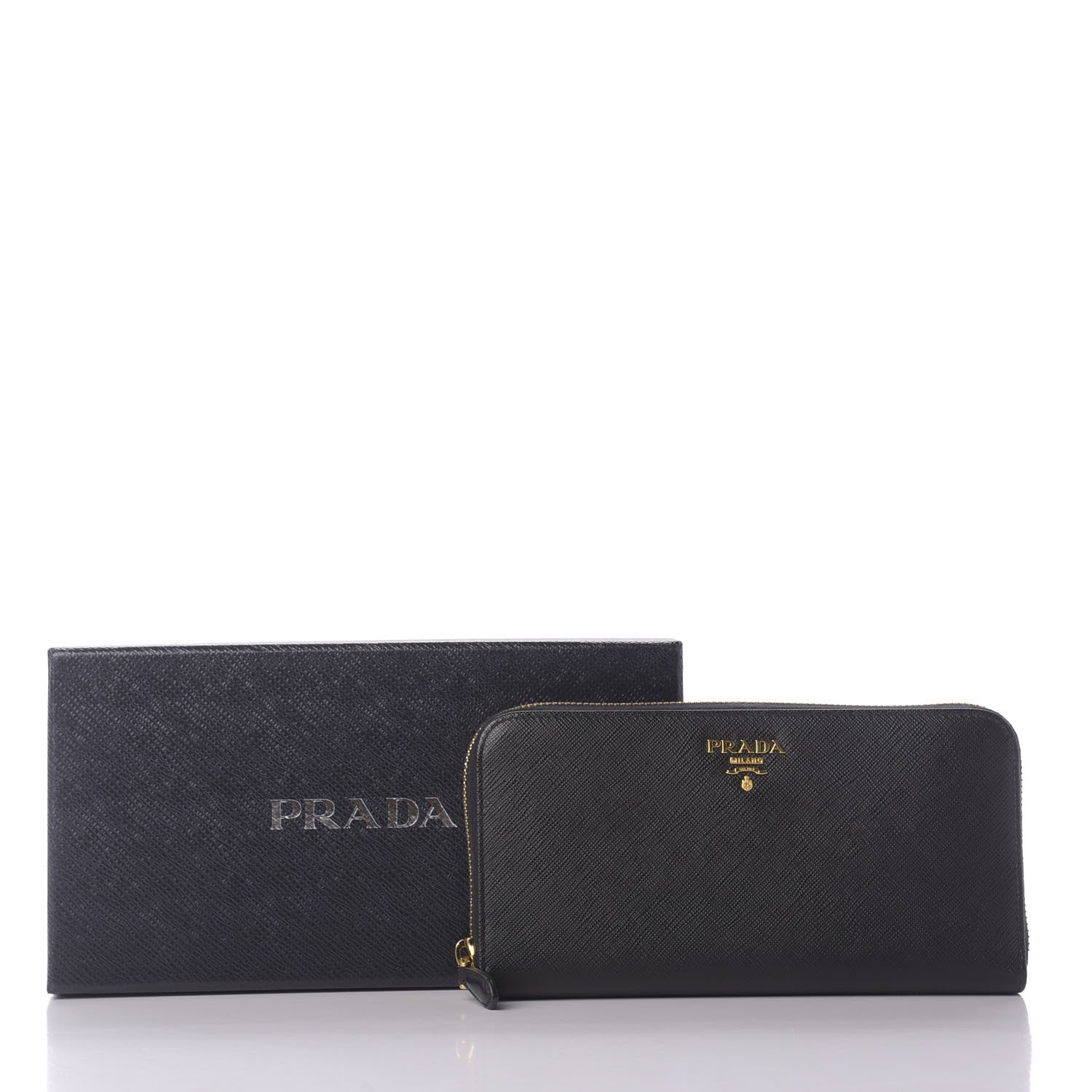 Prada Saffiano Metal Zip Around Wallet Black 9 of 9