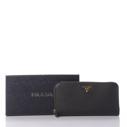 Prada Saffiano Metal Zip Around Wallet Black 9 of 9