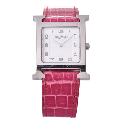 Hermes Stainless Steel Crocodile 26mm Heure H Hour Quartz Watch Framboise 1 of 10