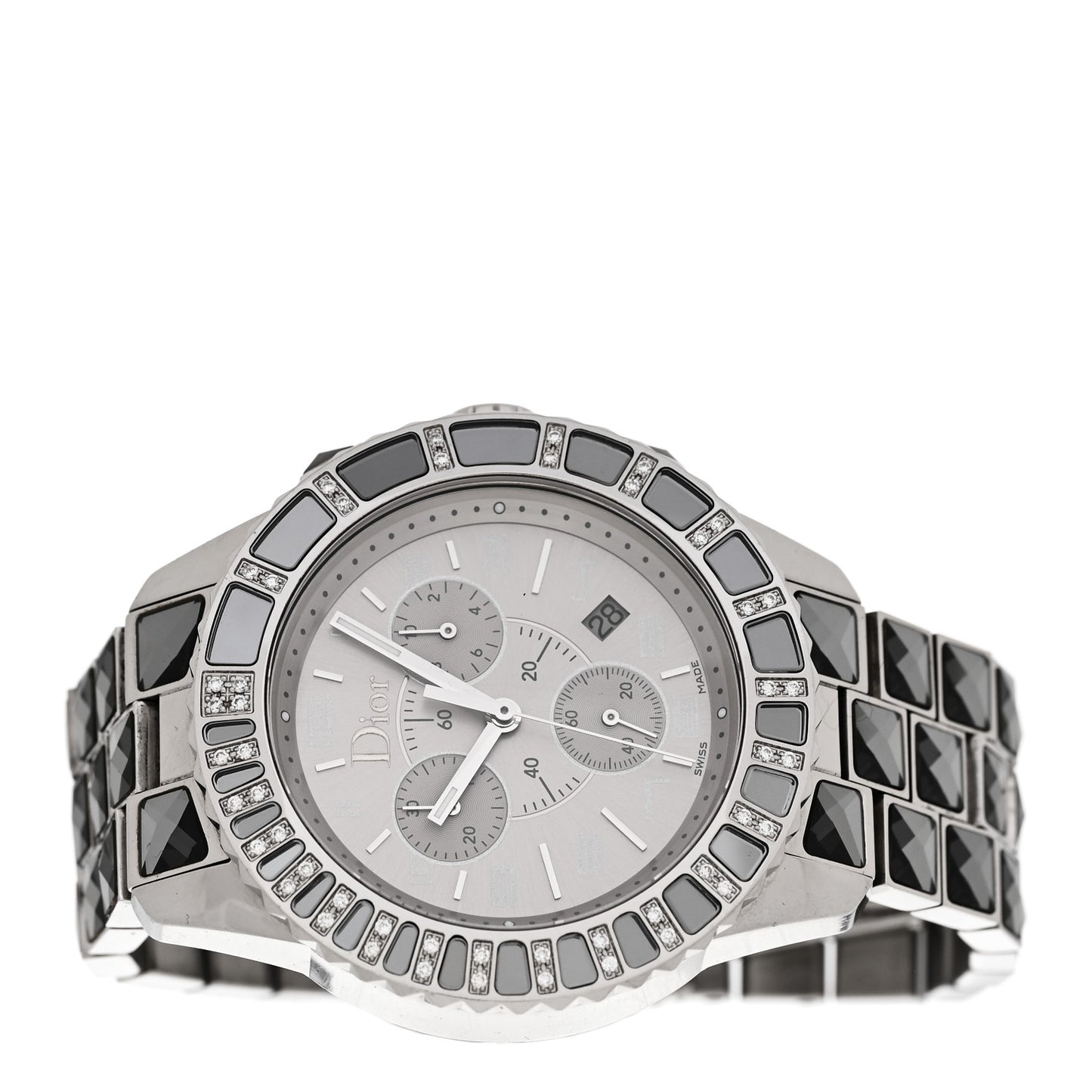 Stainless Steel Diamond Sapphire 38mm Christal Chronograph Quartz Watch Grey