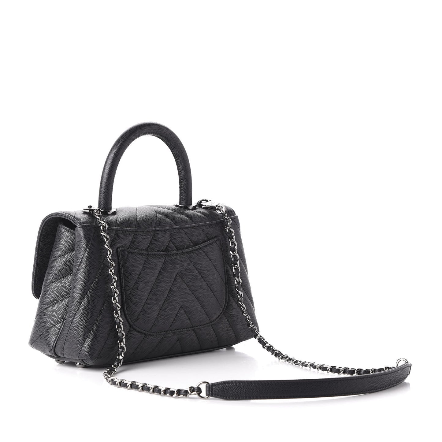 Caviar Chevron Quilted Mini Coco Handle Flap Dark Grey