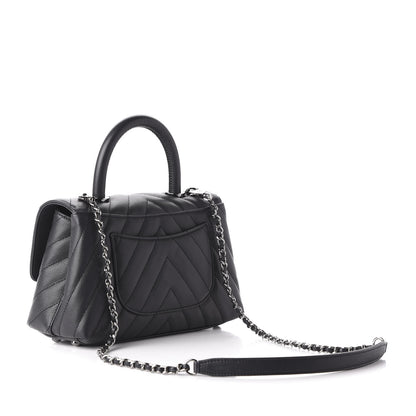 Chanel Caviar Chevron Quilted Mini Coco Handle Flap Dark Grey 4 of 12