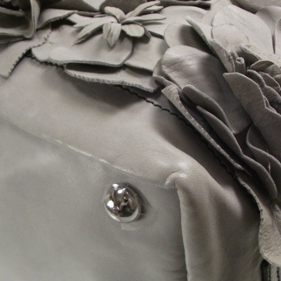 Leather Floral Tote Gray