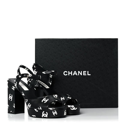 Chanel Printed Lambskin Coco Beach Platform Sandals 39 Black White 12 of 12