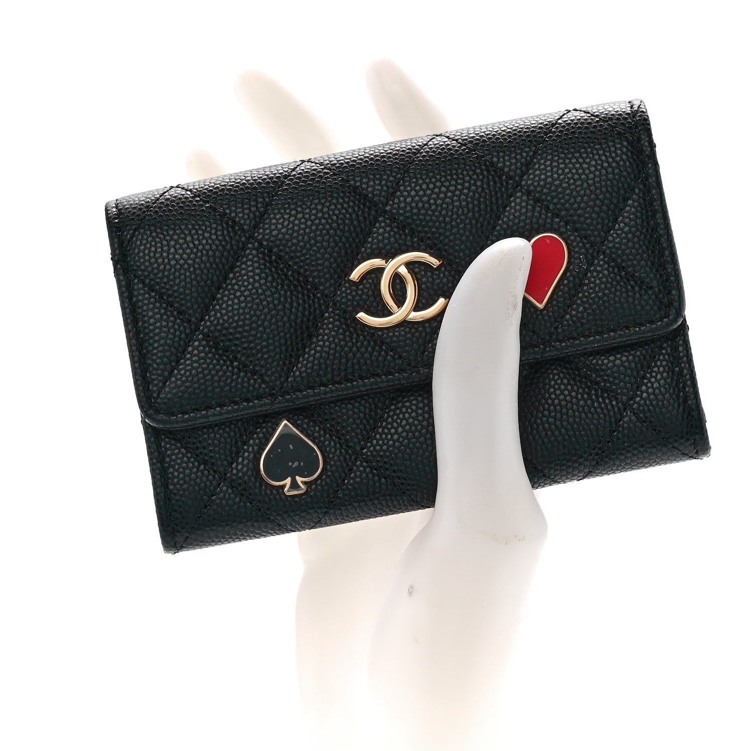 Chanel Caviar Quilted Enamel Coco Casino Flap Card Holder Wallet Black 2 of 12
