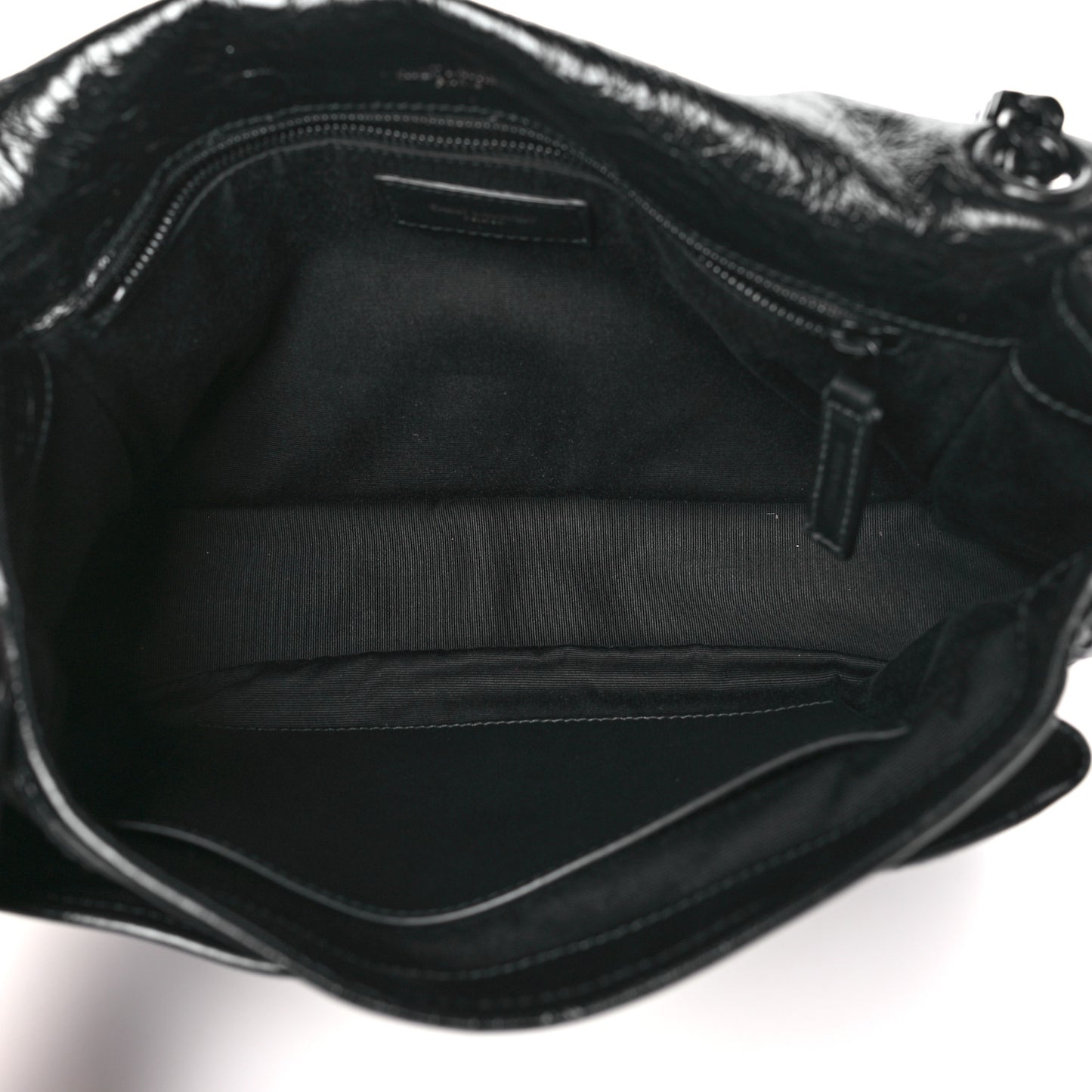 SAINT LAURENT Crinkled Calfskin Matelasse Monogram Medium Niki Chain Satchel Black