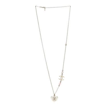Chanel Resin Crystal CC Heart Necklace Pearly White Gold 2 of 4