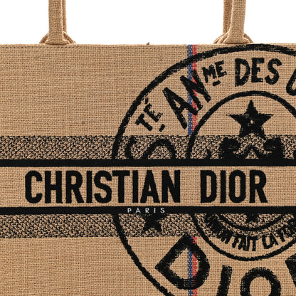 Christian Dior Canvas Jute Embroidered Medium Book Tote Black Beige 8 of 13