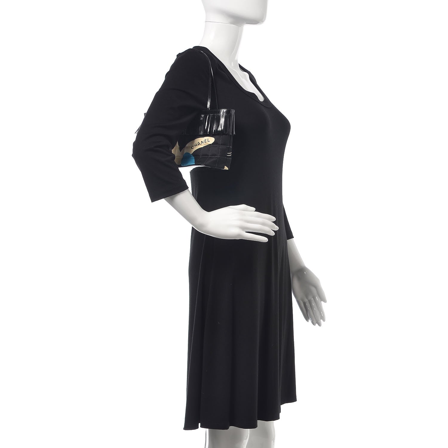 Chanel Canvas Patent Fringe Tote Black 2 of 8