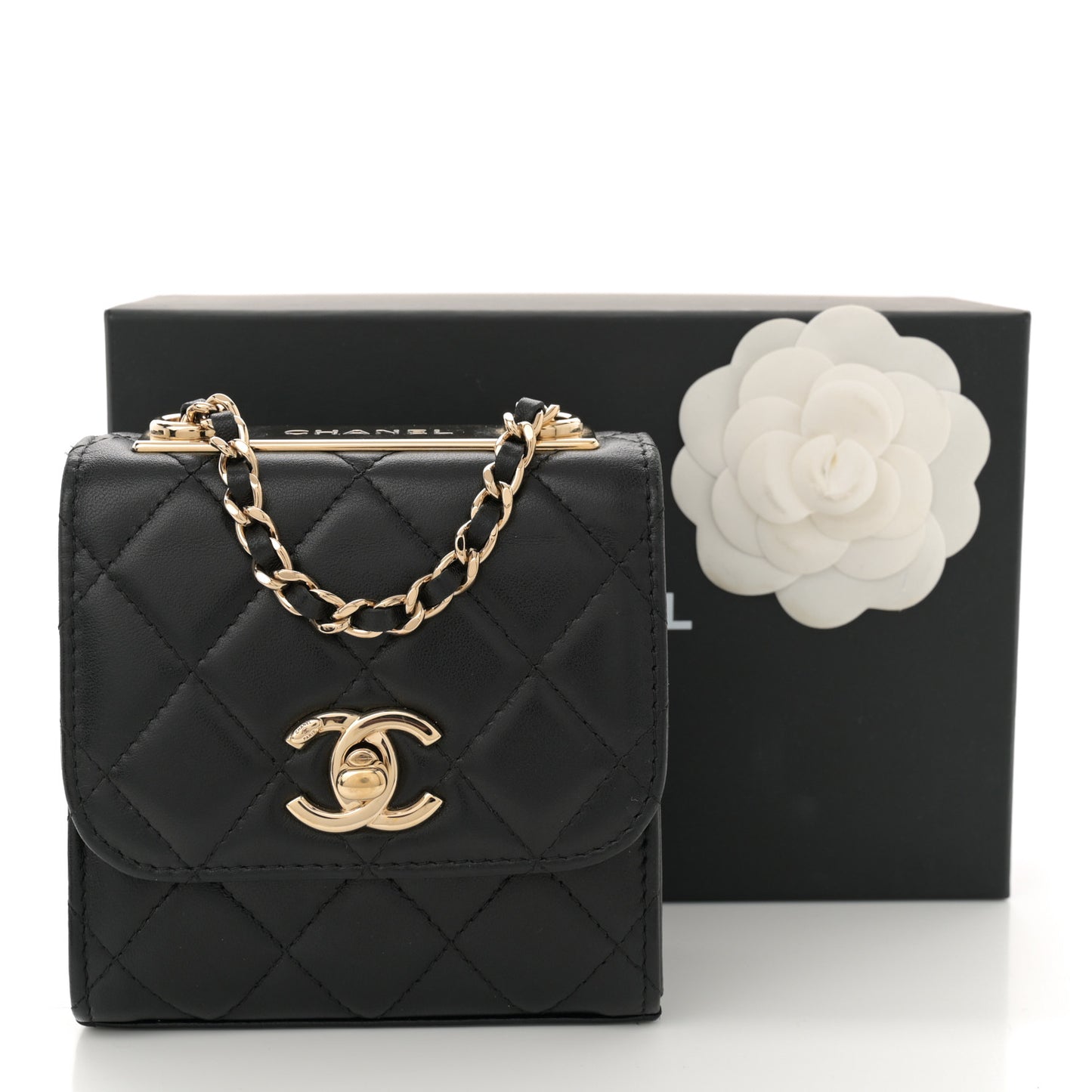 Lambskin Quilted Mini Trendy CC Chain Wallet Black