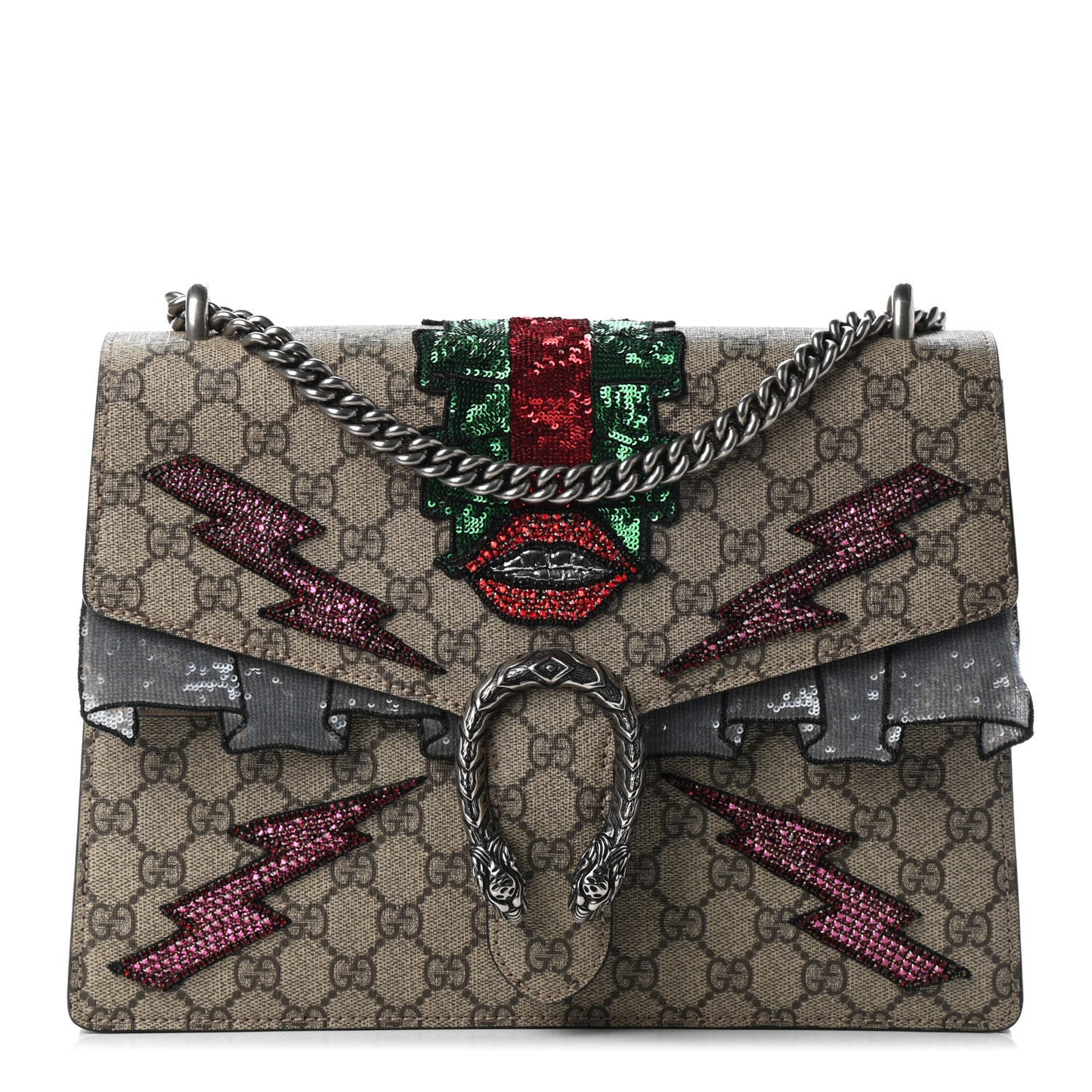 GG Supreme Monogram Lightning Embroidered Medium Dionysus Shoulder Bag Beige