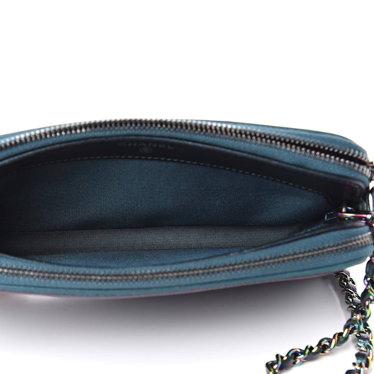 Chanel Iridescent Caviar Quilted CC Filigree Clutch With Chain Dark Turquoise 6 of 13