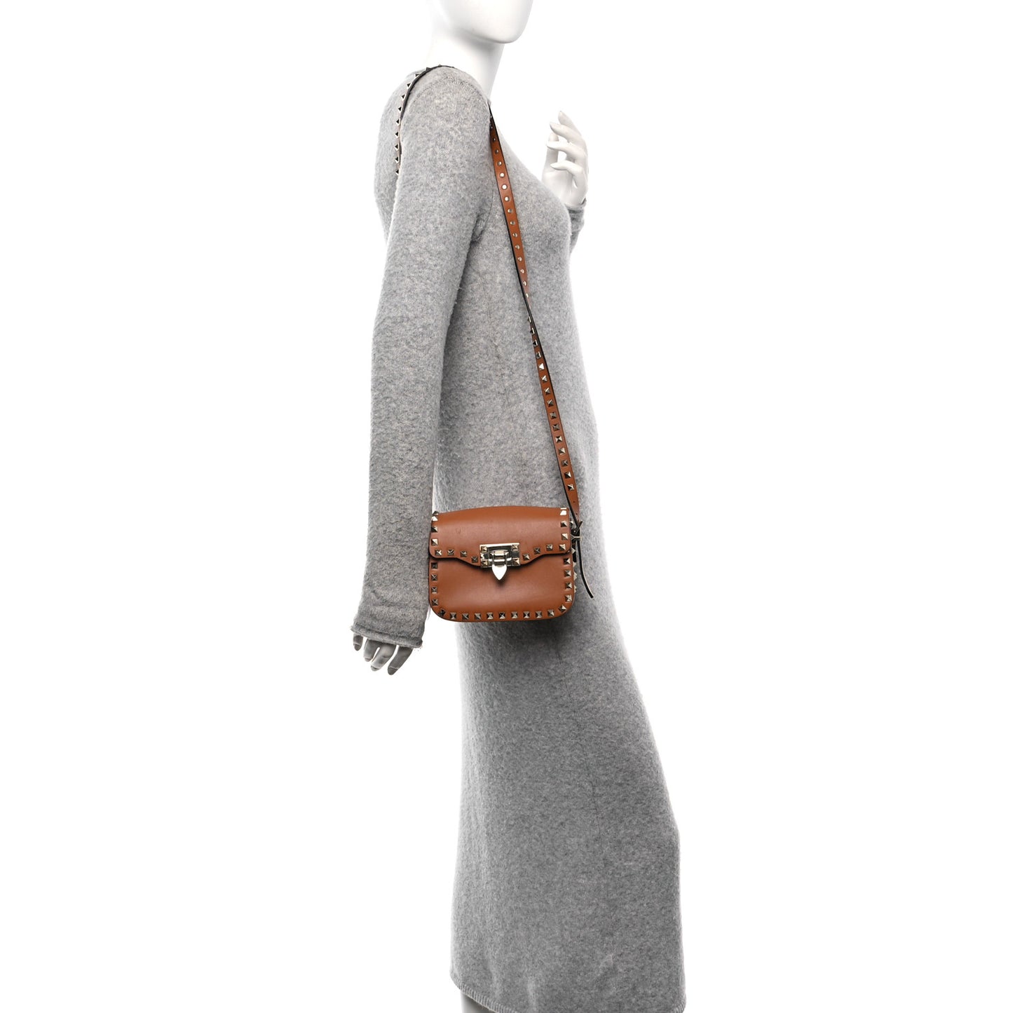 Vitello Mini Rockstud Flip Lock Crossbody Bag Light Cuir
