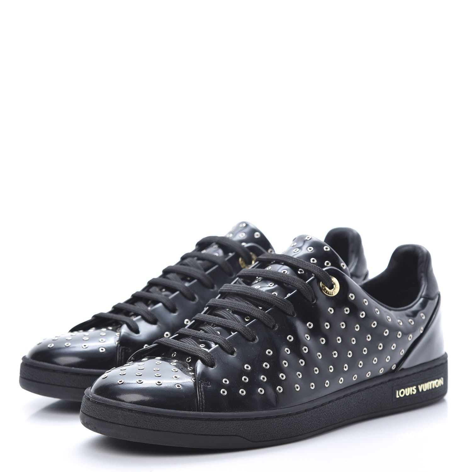 Louis Vuitton Patent Calfskin Studded Frontrow Sneakers 38 Black 3 of 9