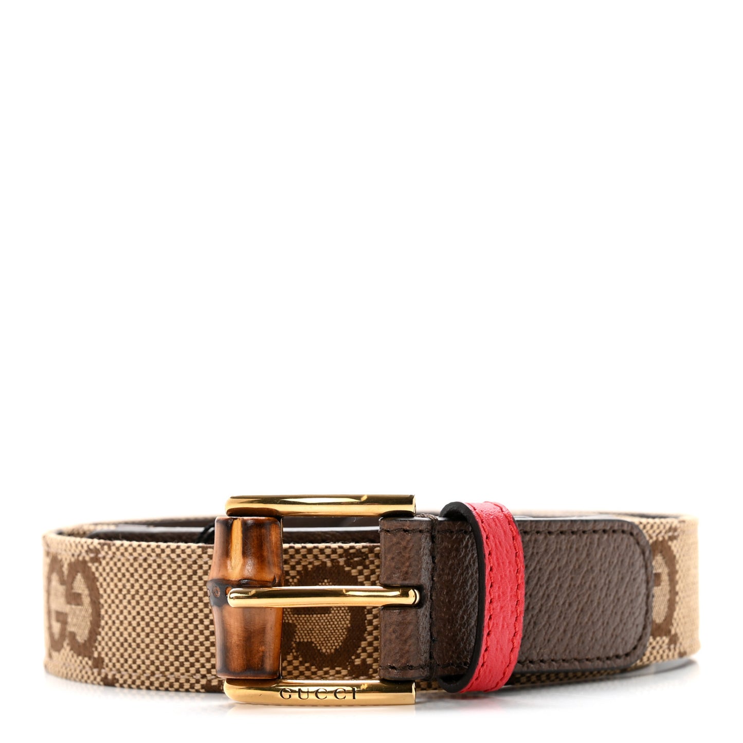 Jumbo GG Monogram Textured Dollar Calfskin Bamboo 30mm Belt 85 34 Camel Ebony New Acero Pomegranate Red