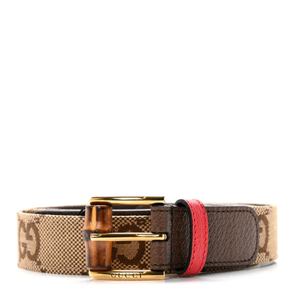 Gucci Jumbo GG Monogram Textured Dollar Calfskin Bamboo 30mm Belt 85 34 Camel Ebony New Acero Pomegranate Red 1 of 5