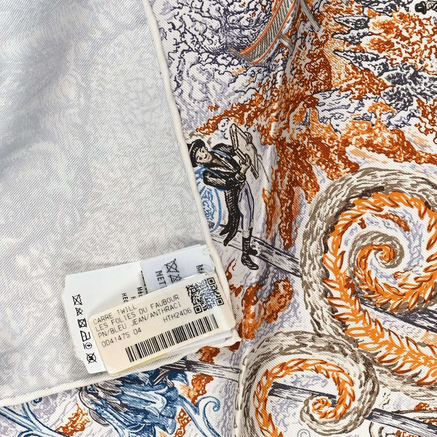 Silk Les Folies Du Faubourg Scarf 90 Bleu Jean Anthracite Cannelle
