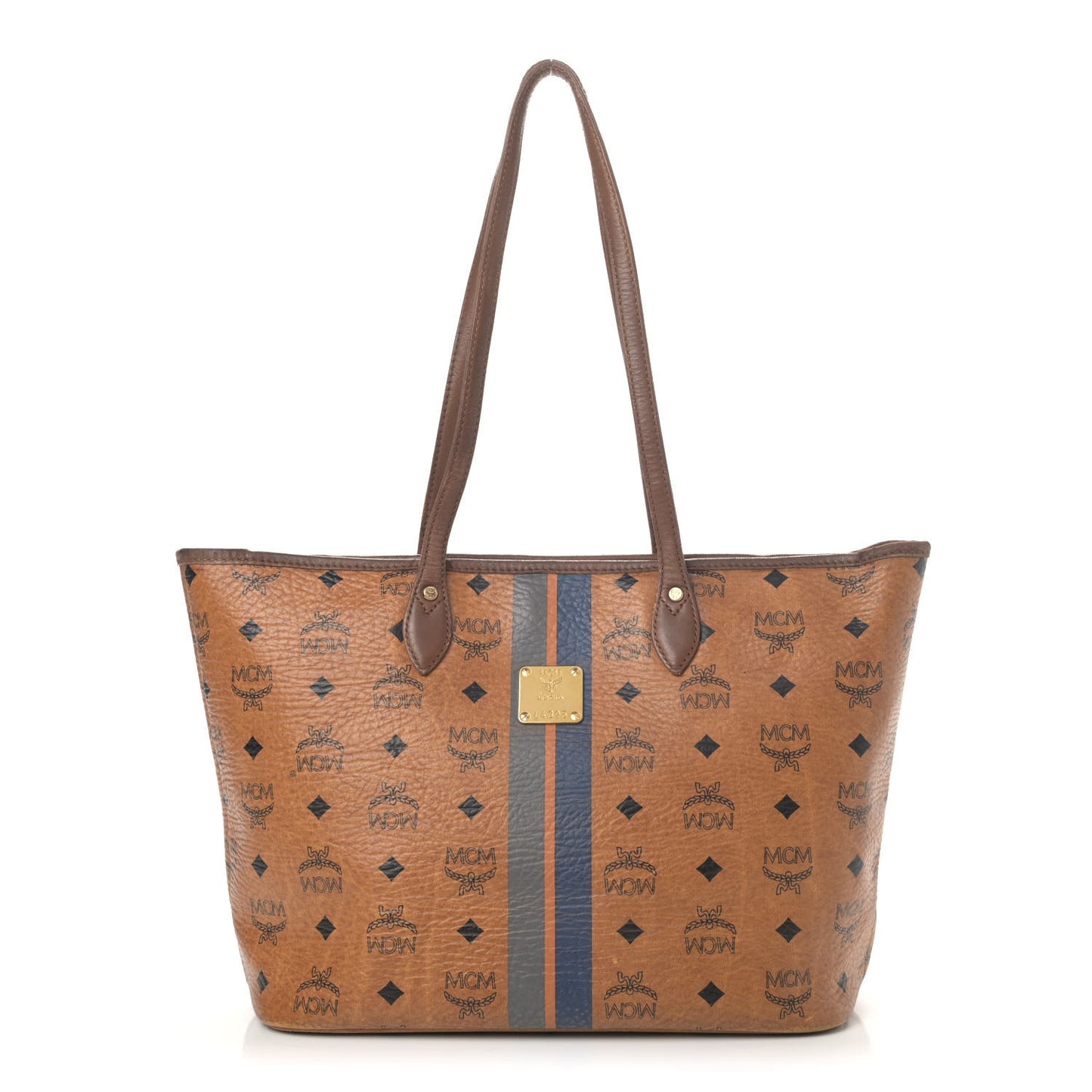 Visetos Striped Shopper Tote Cognac