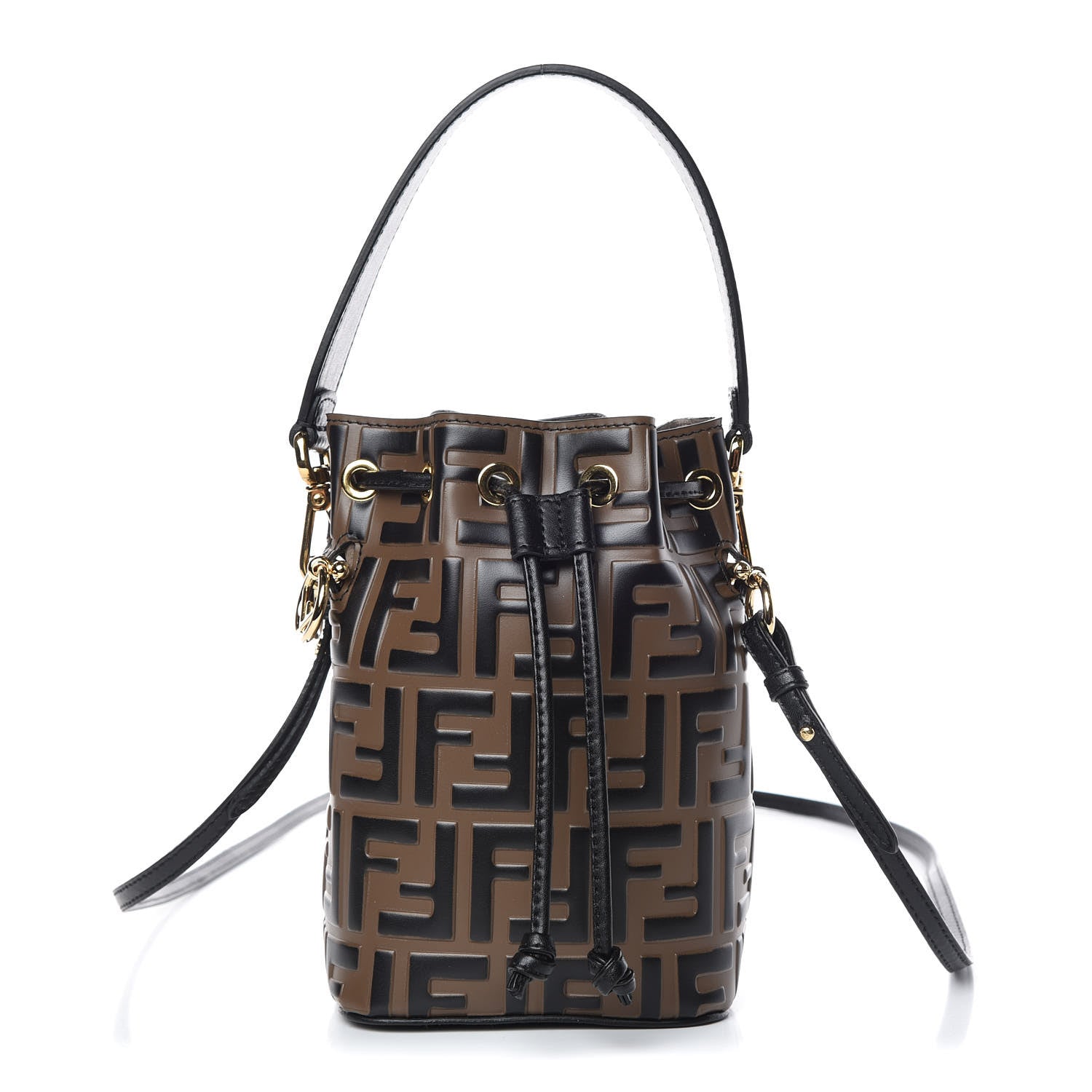 Fendi Vitello Liberty F is Fendi Bi-Color FF 1974 Embossed Mini Mon Tresor Bucket Bag Maya Black 1 of 10