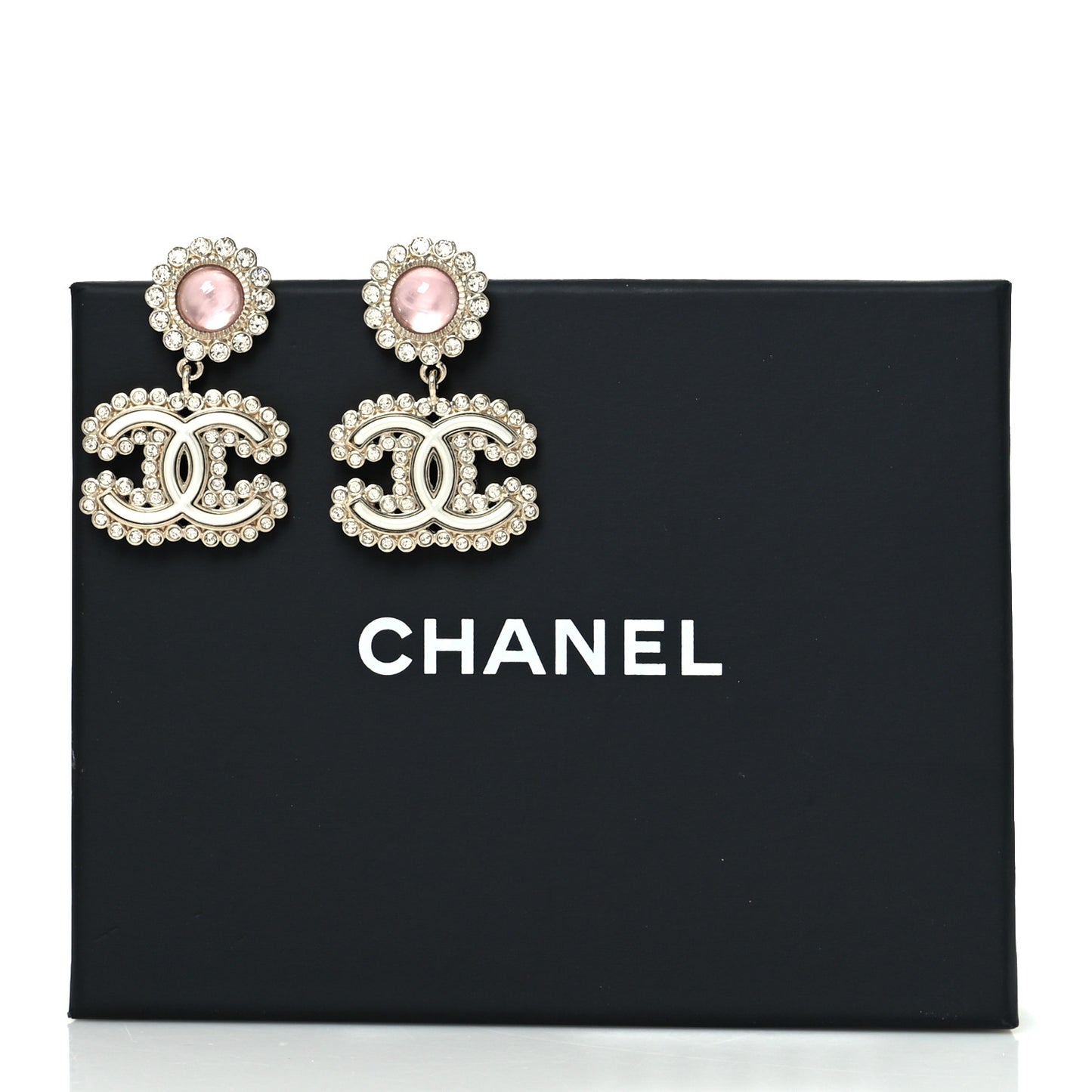 Metal Crystal Pearl CC Drop Earrings Pink Gold