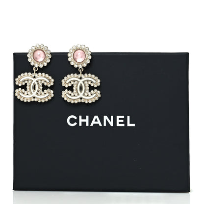 Chanel Metal Crystal Pearl CC Drop Earrings Pink Gold 5 of 5
