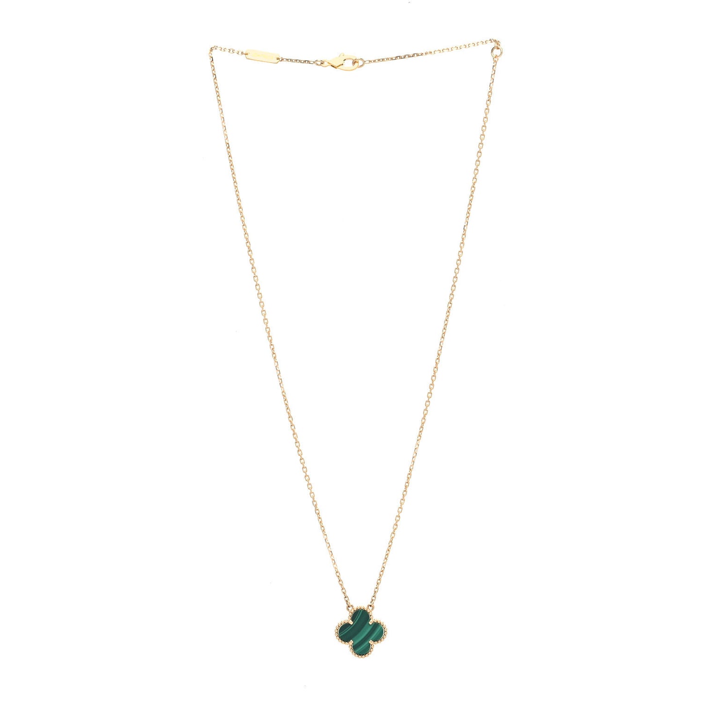 18K Yellow Gold Malachite Vintage Alhambra Pendant Necklace