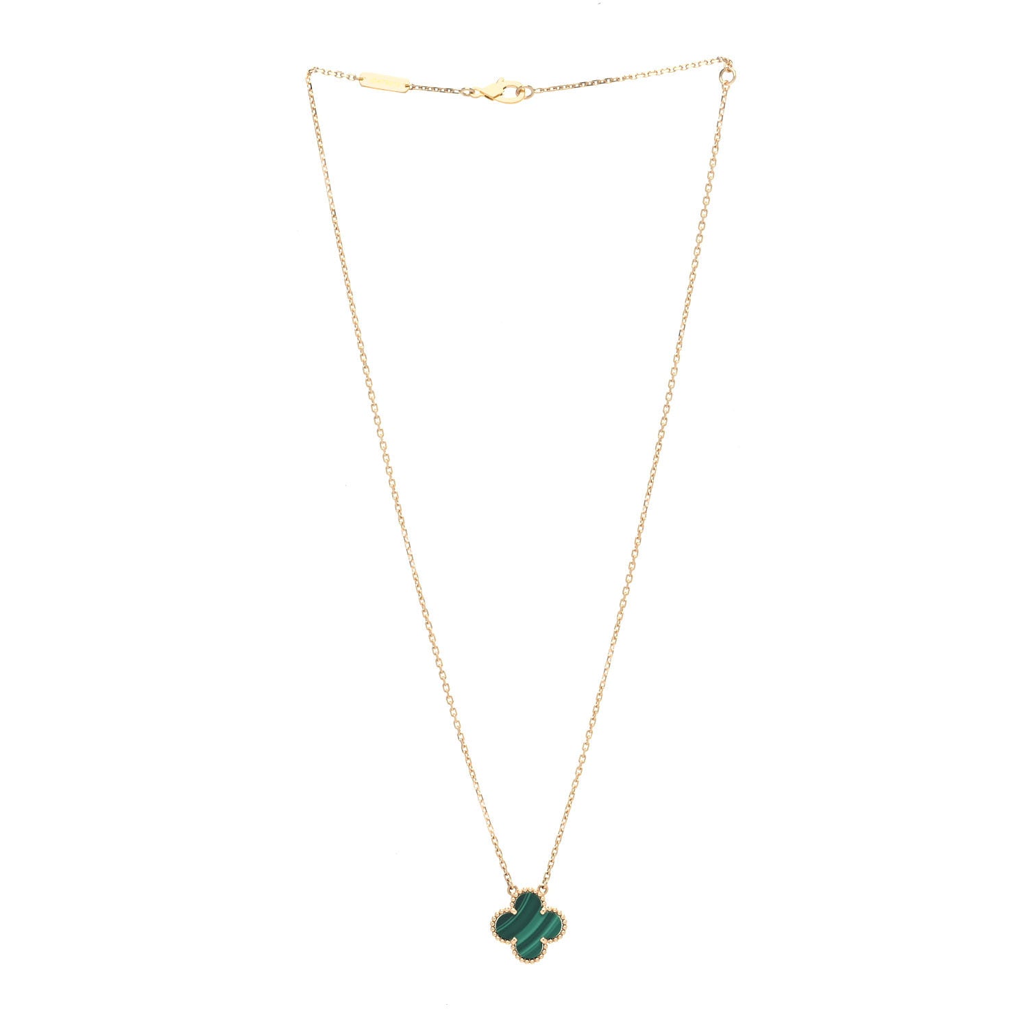 Van Cleef & Arpels 18K Yellow Gold Malachite Vintage Alhambra Pendant Necklace 3 of 7