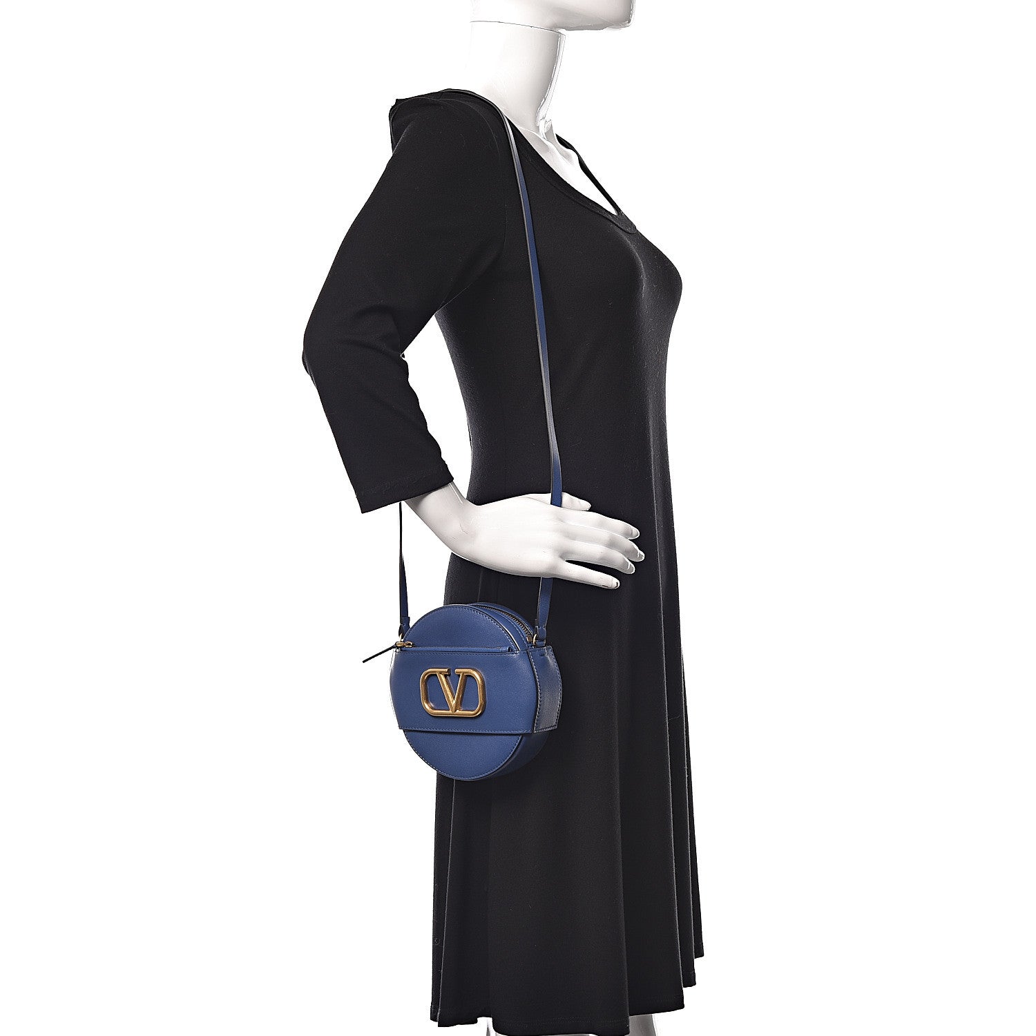 Valentino Garavani Calfskin VLogo Round Crossbody Bag Blue 2 of 10