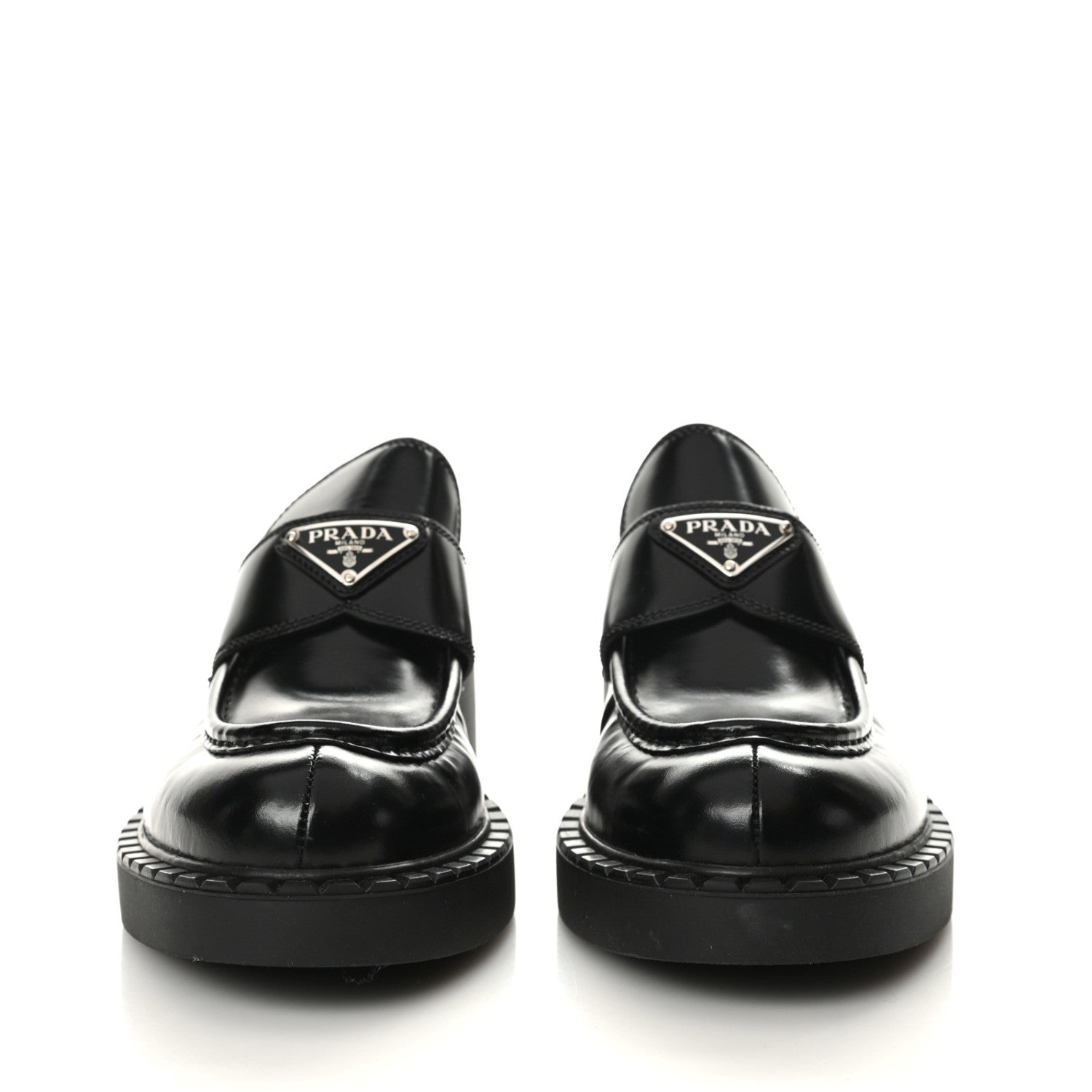 Prada Spazzolato Metal Triangle Logo 50mm Loafers 39.5 Black 2 of 8