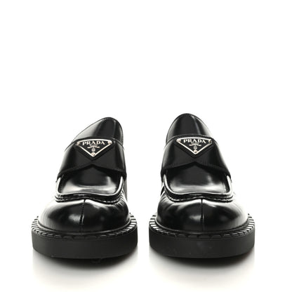 Prada Spazzolato Metal Triangle Logo 50mm Loafers 39.5 Black 2 of 8
