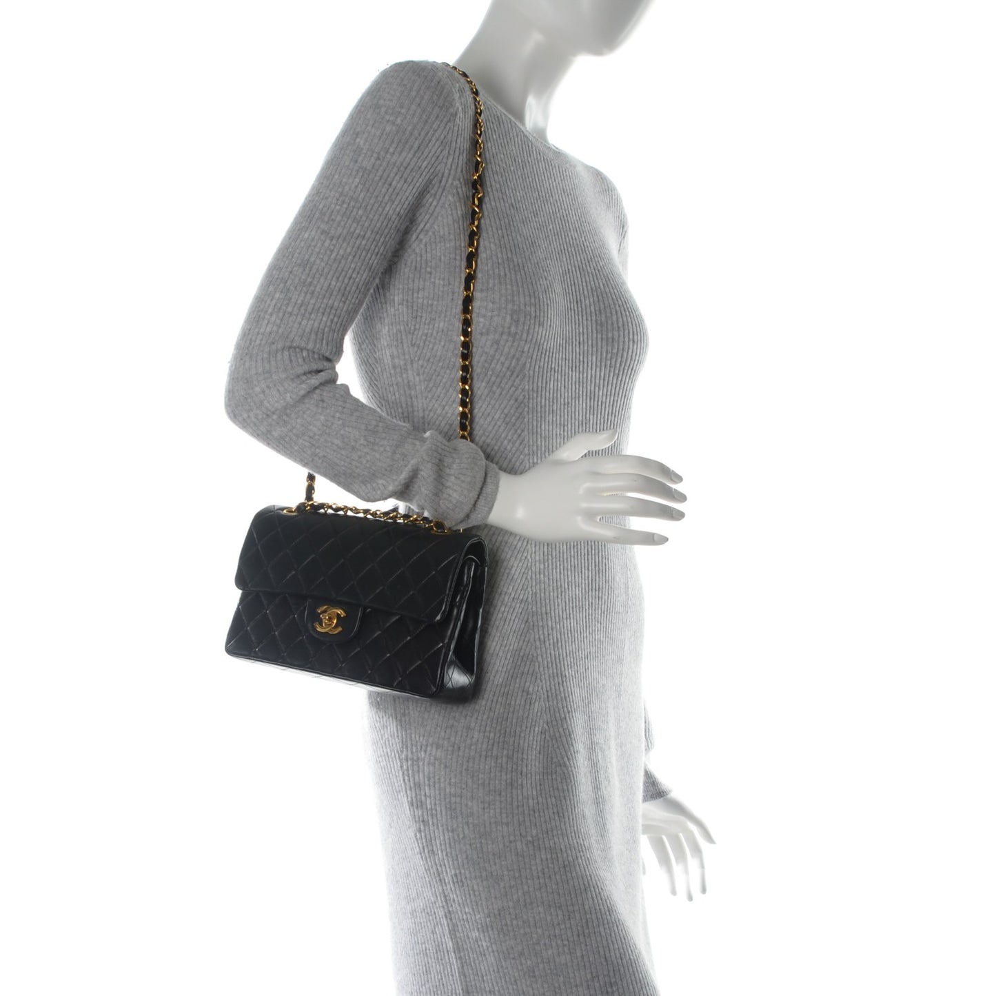 Lambskin Quilted Small Double Flap Black
