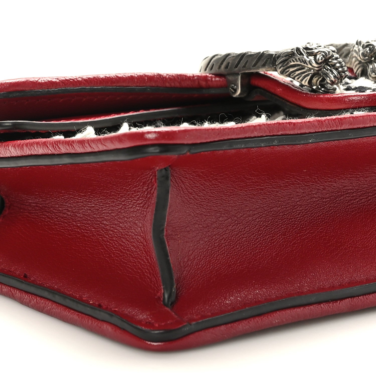 Gucci Tweed GG Monogram Super Mini Dionysus Shoulder Bag White Black Romantic Cherry 7 of 8