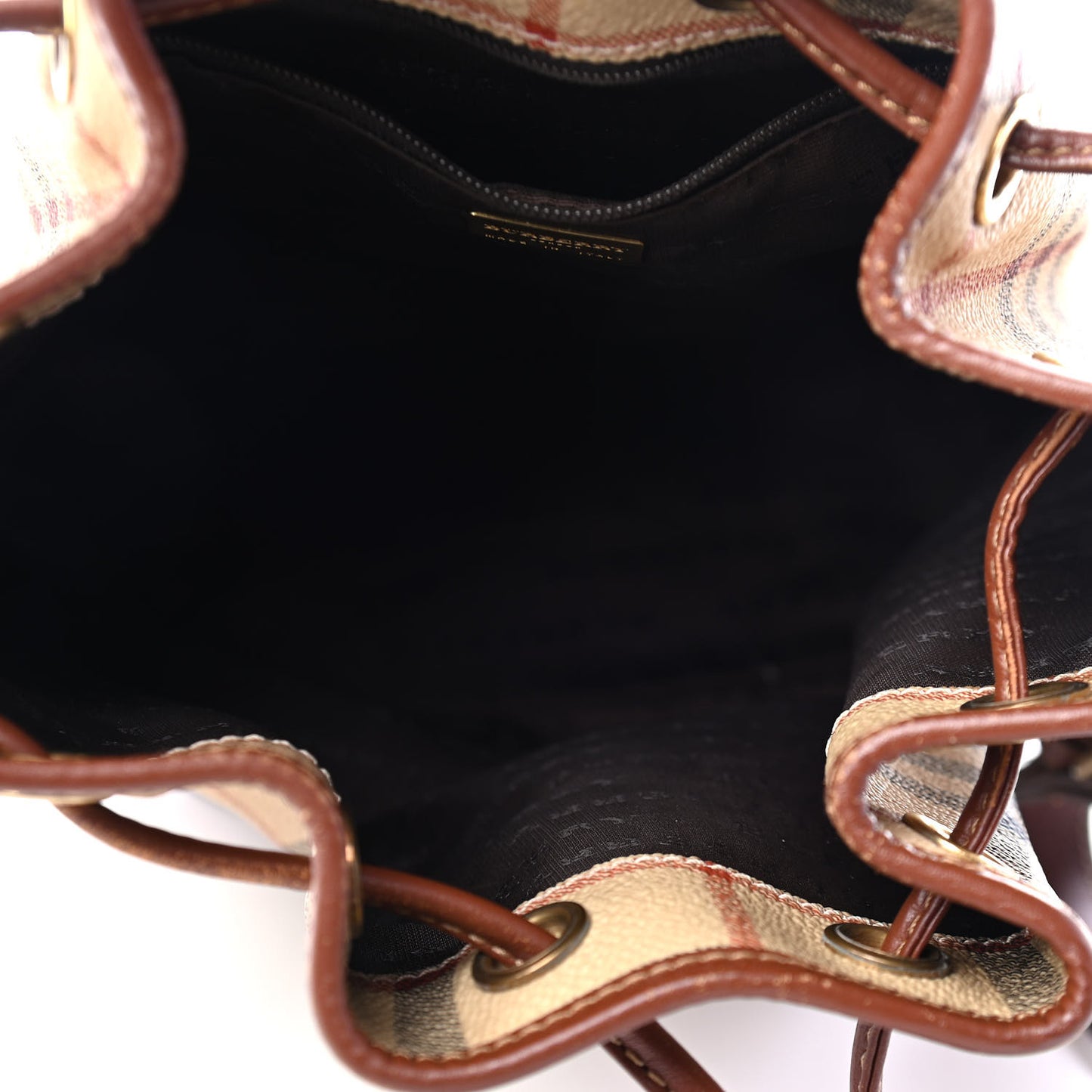 Haymarket Check Drawstring Bucket Bag Brown