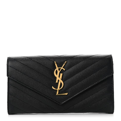 Saint Laurent Grain De Poudre Matelasse Chevron Monogram Flap Wallet Black 1 of 6